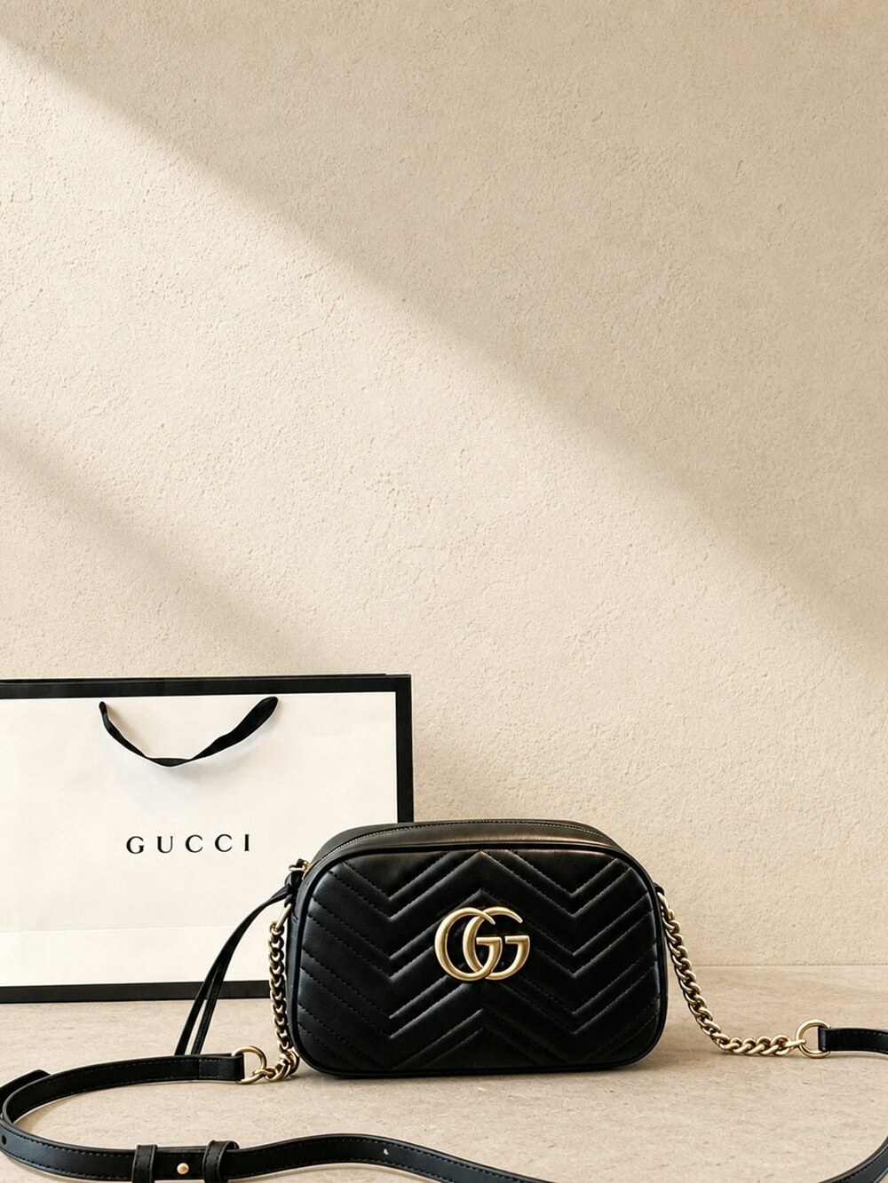 Gucci GG Marmont Small Black Matelasse Camera Crossbody Bag